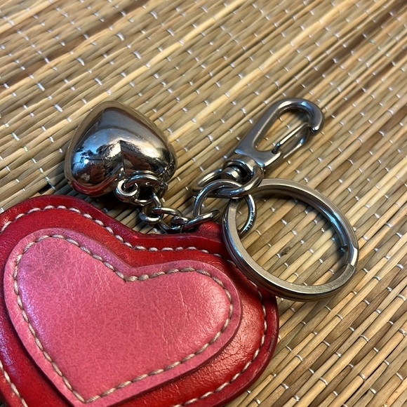 Leather and Chrome Heart-Shaped Pink and Red Keychain Purse Charm - Picture 3 of 7